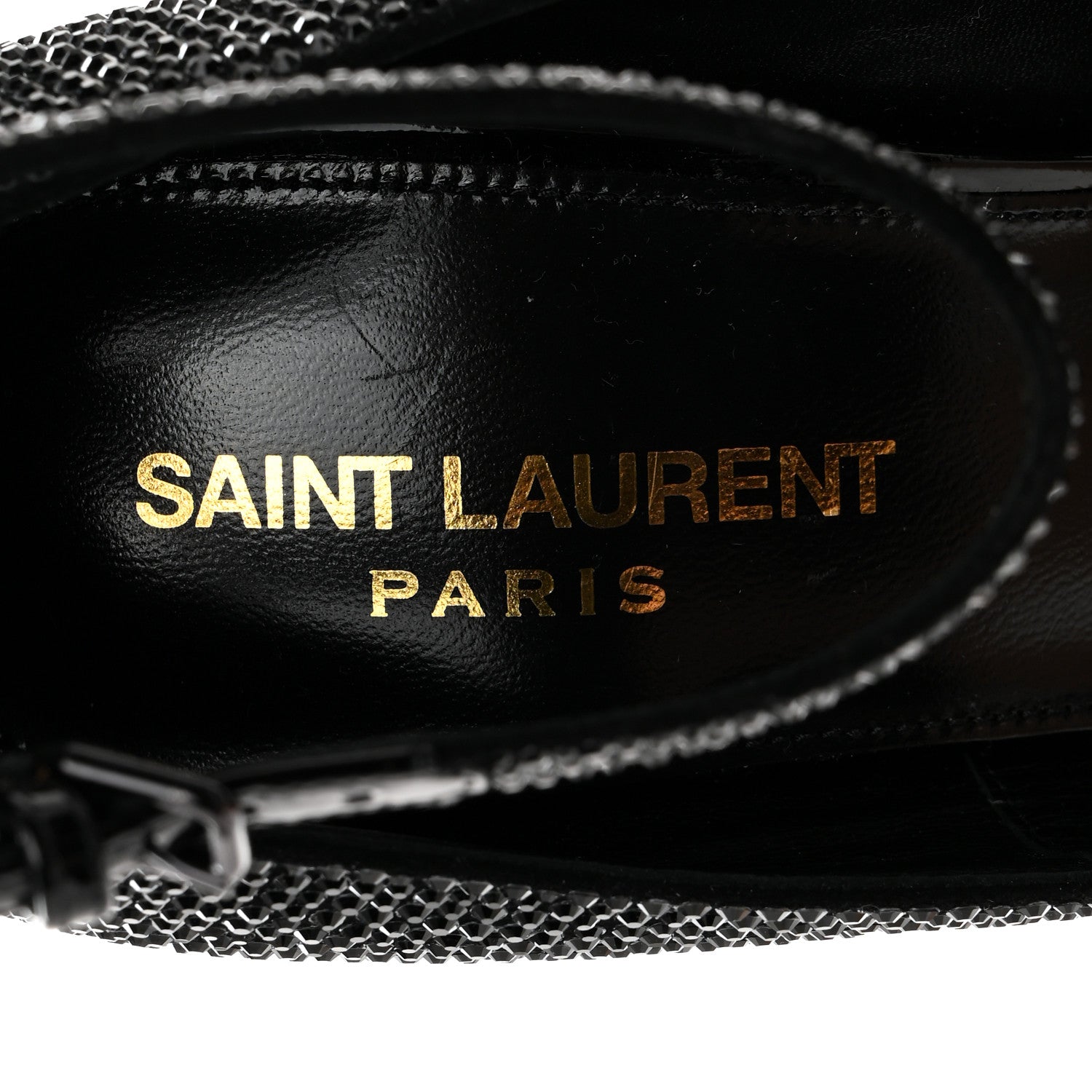 Saint Laurent Crystal Embellished Opyum Ankle Strap Sandals 37 Black 6 of 9