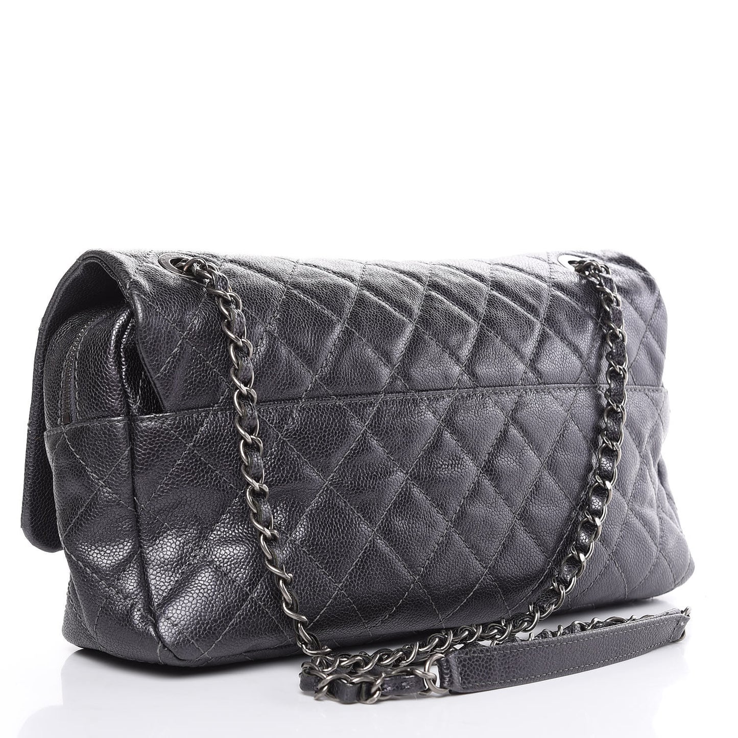 Iridescent Caviar Quilted Large Chic Flap Grey