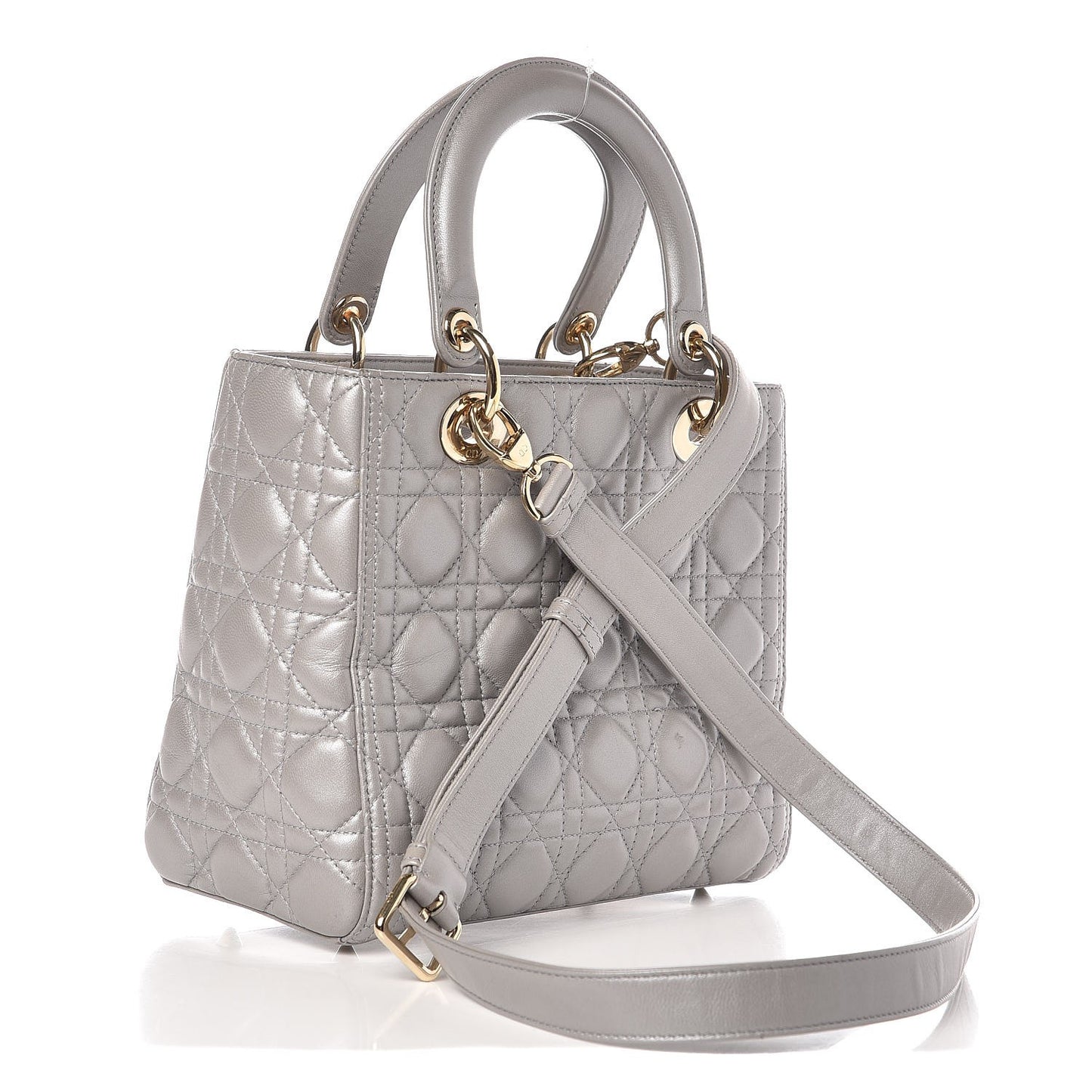 Pearly Lambskin Cannage Medium Lady Dior Grey