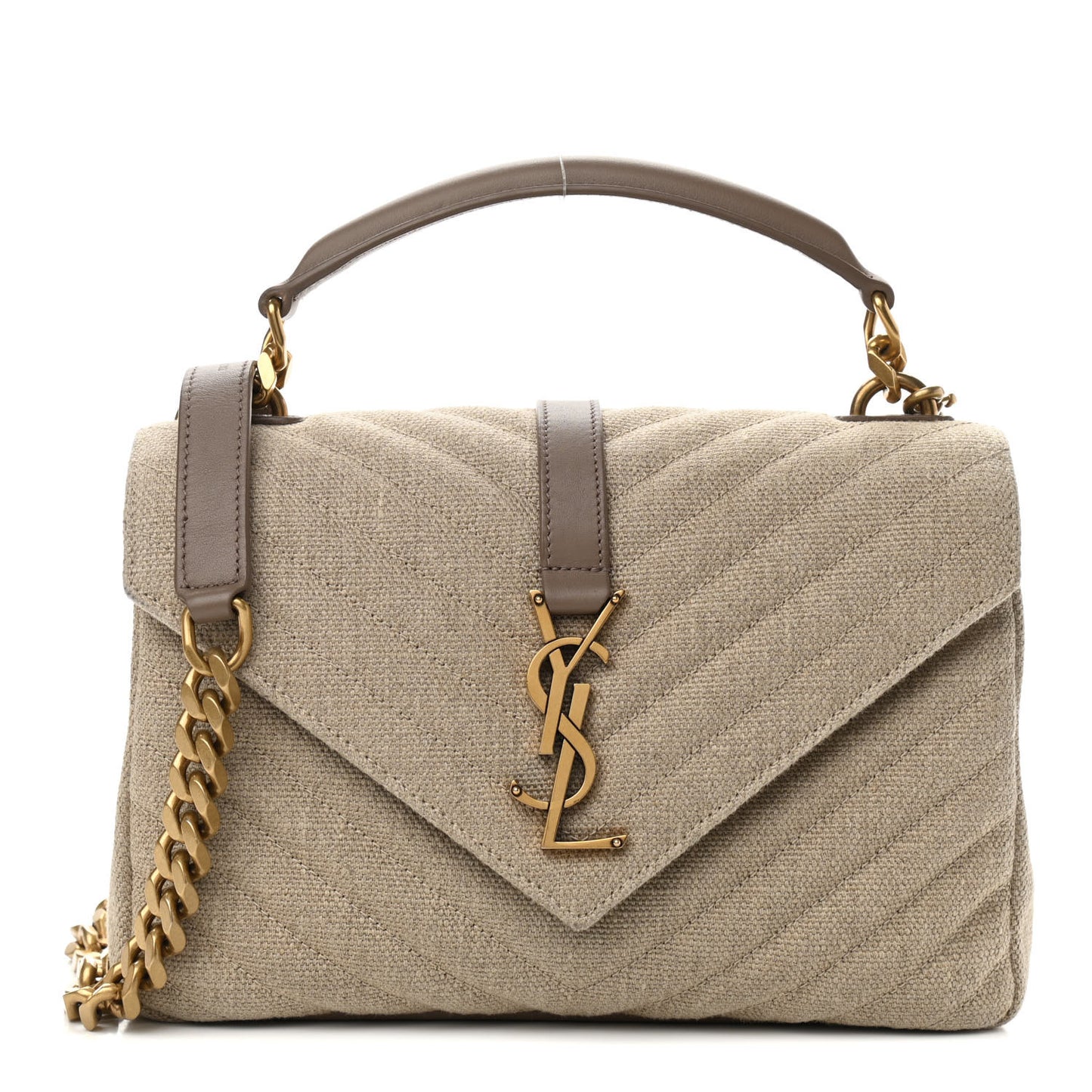 Linen Quilted College Medium Chain Bag Taupe