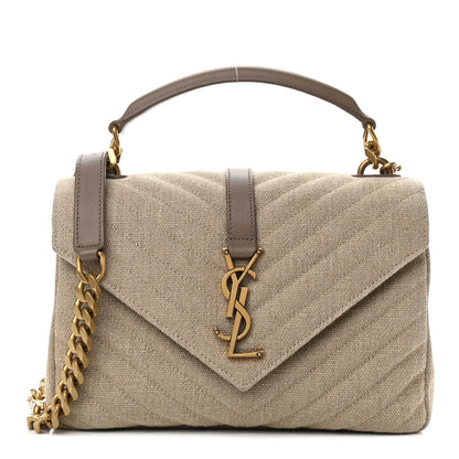 Saint Laurent Linen Quilted College Medium Chain Bag Taupe 1 of 12