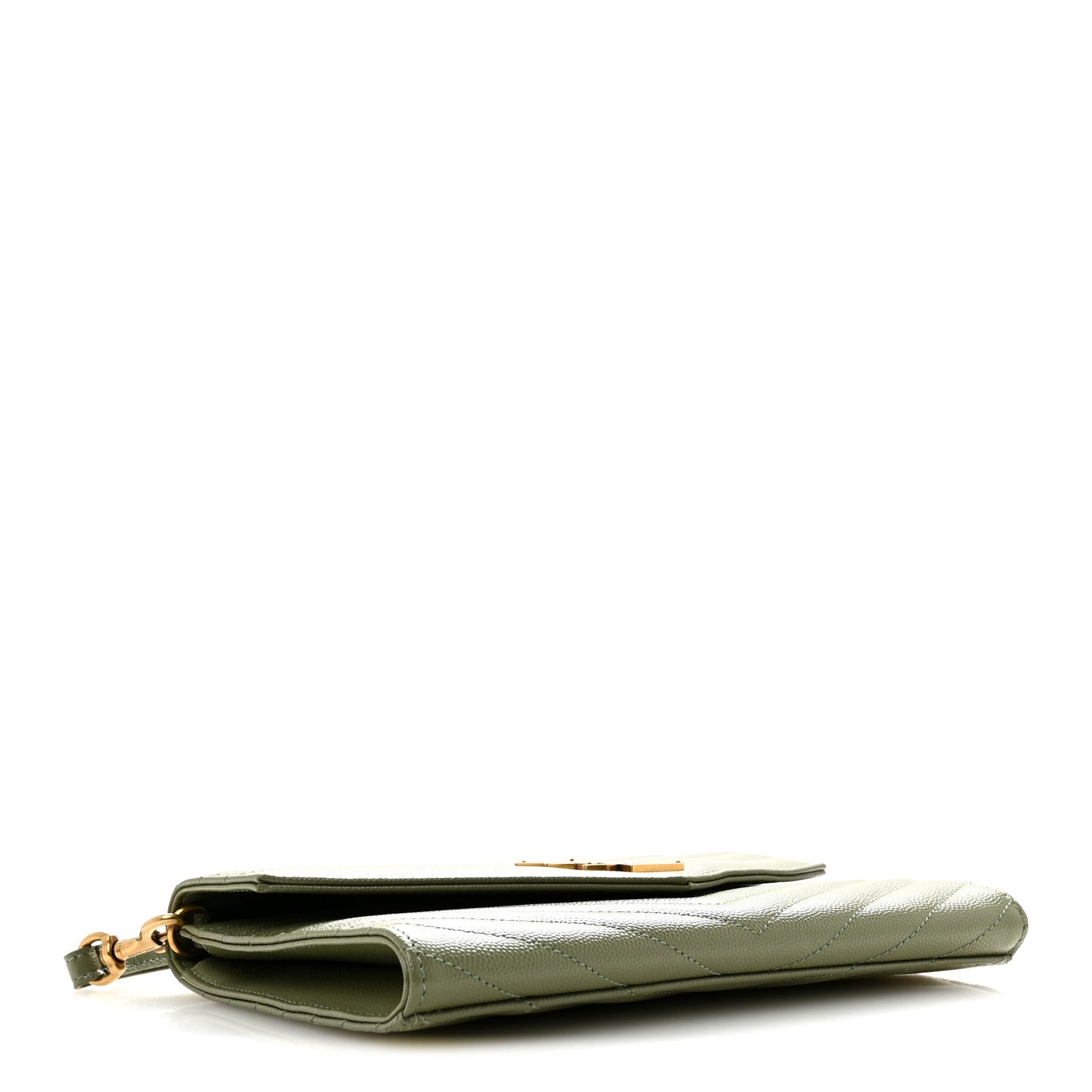 Saint Laurent Grain De Poudre Matelasse Chevron Monogram Envelope Clutch Light Sage 4 of 8