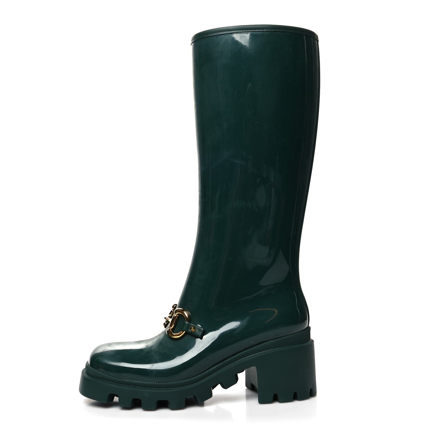 Gucci Rubber Horsebit Knee High Boots 37 Vintage Green 1 of 7