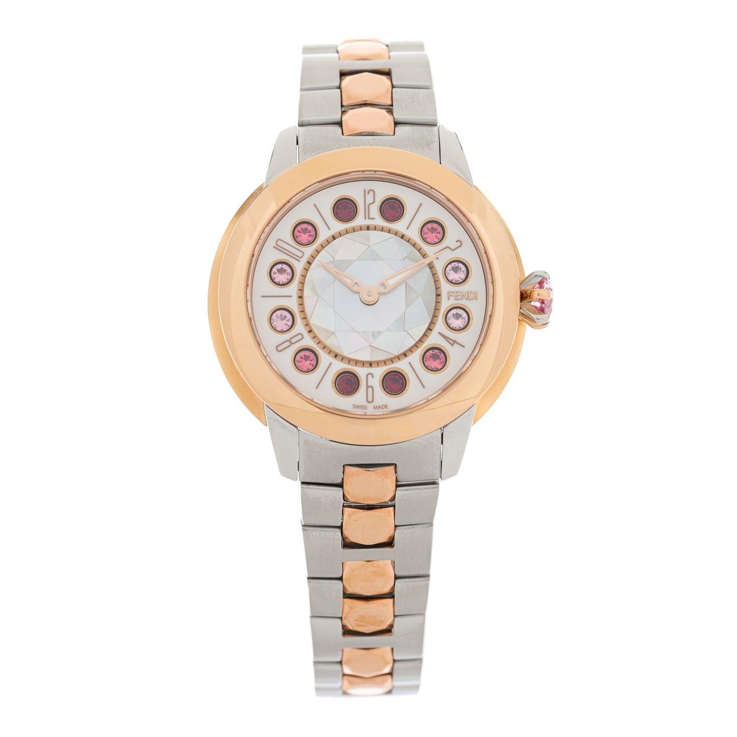 Stainless Steel Mother of Pearl Topaz Spinel 33mm Ishine Rotating Gem Two Tone Quartz Watch