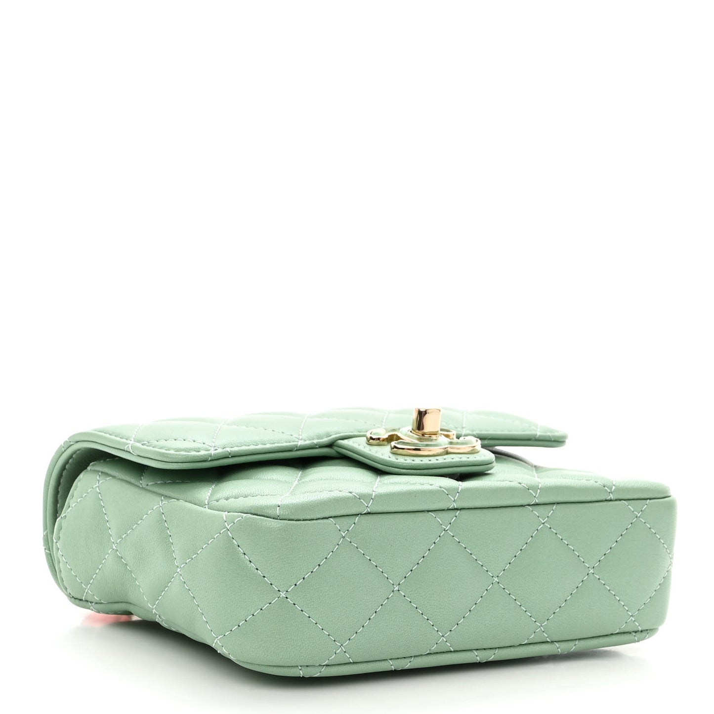 Lambskin Resin Quilted Mini Heart Square Flap Light Green