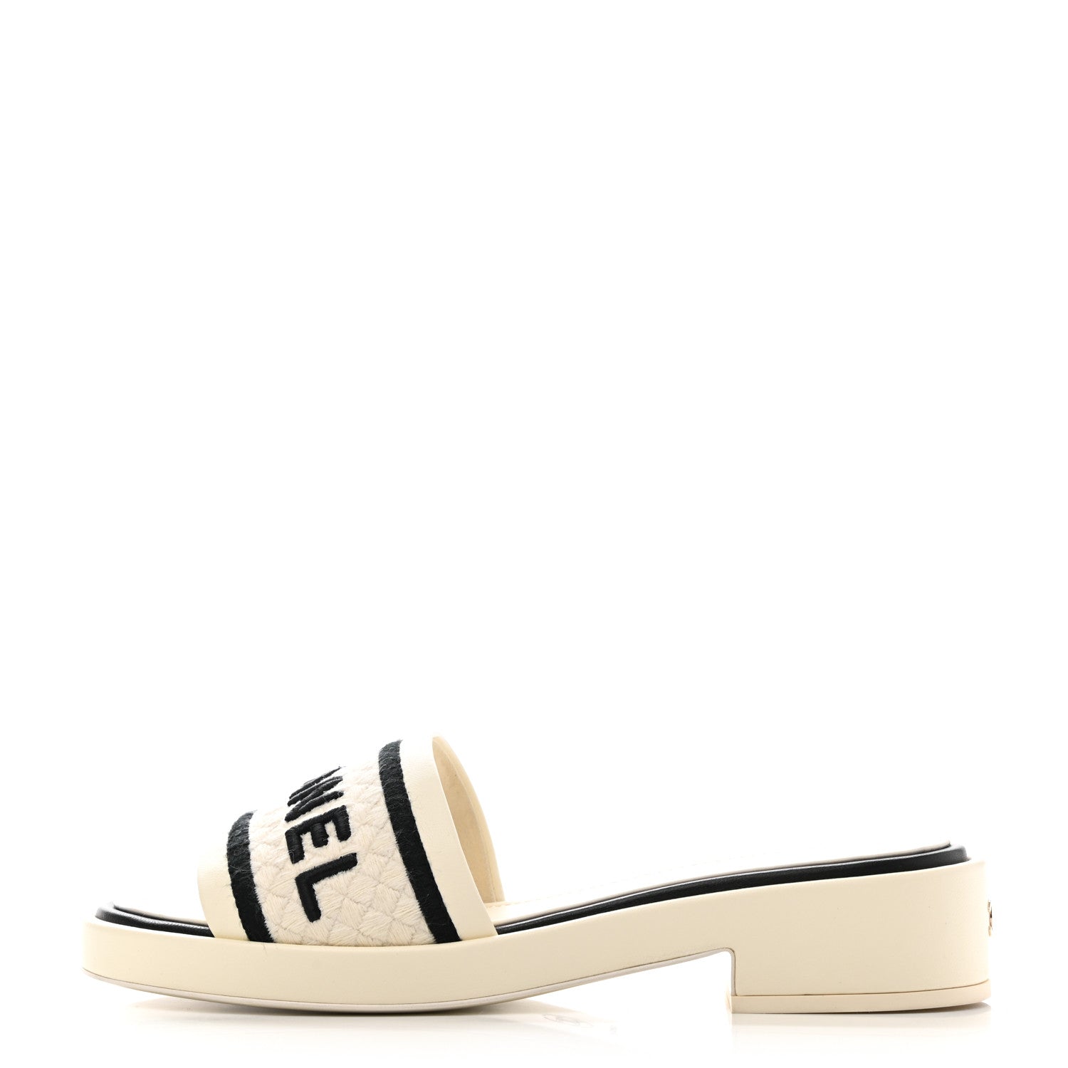 Chanel Lambskin Embroidered Logo Mules 38.5 Ivory Black 1 of 9