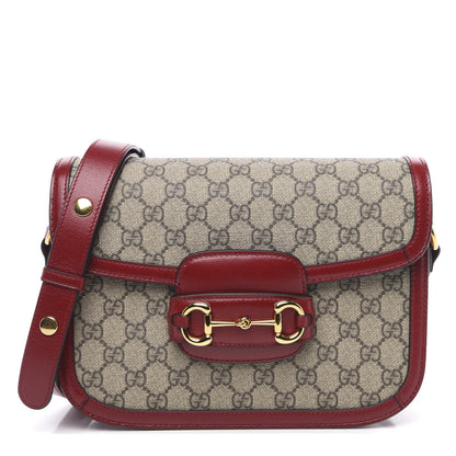 Gucci GG Supreme Monogram Azalea Calfskin Horsebit 1955 Shoulder Bag Beige Ebony New Cherry Red 1 of 9