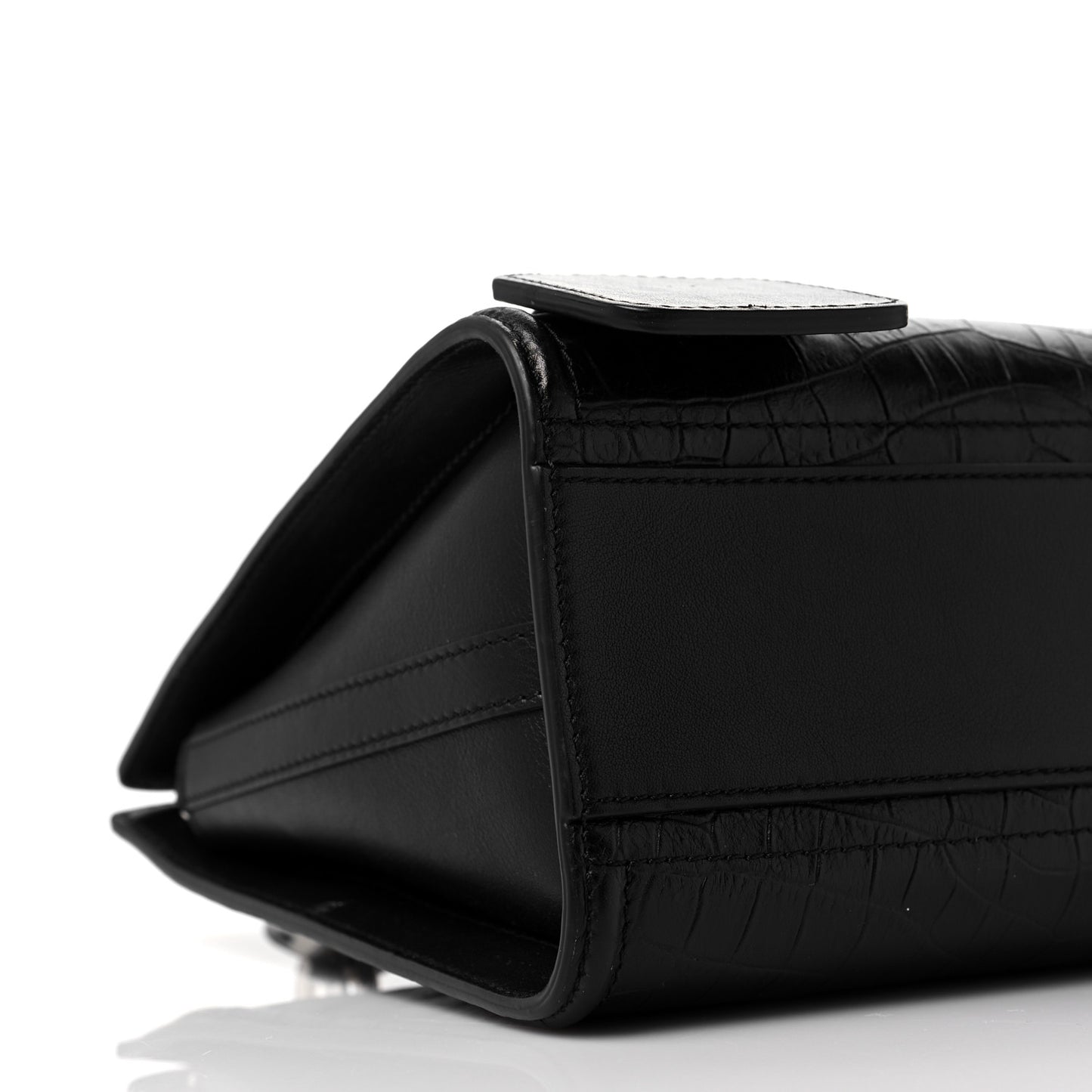 Crocodile Embossed Calfskin The Short Story Shoulder Bag Black
