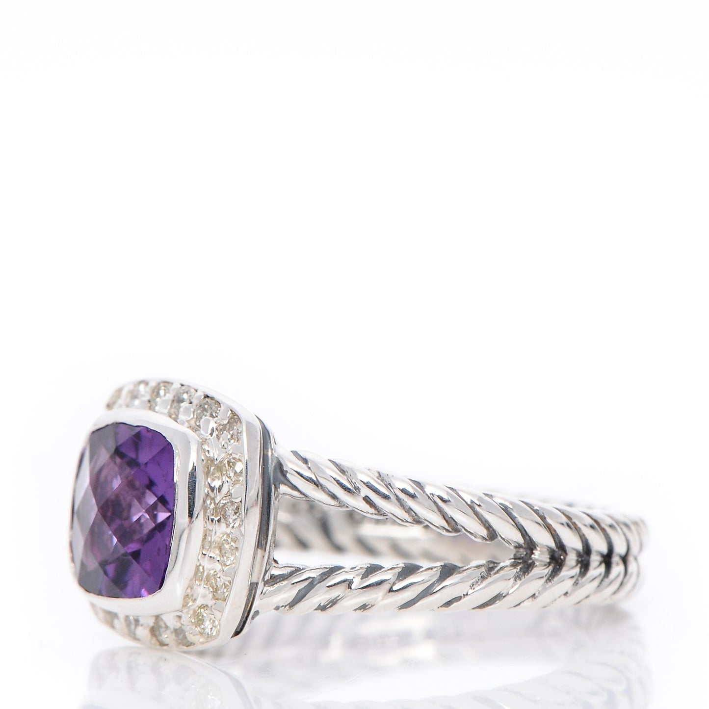 Sterling Silver Diamond Amethyst 7mm Petite Albion Ring 53 6.5