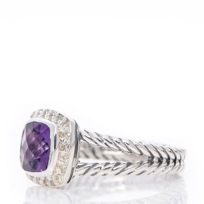 David Yurman Sterling Silver Diamond Amethyst 7mm Petite Albion Ring 53 6.5 3 of 5