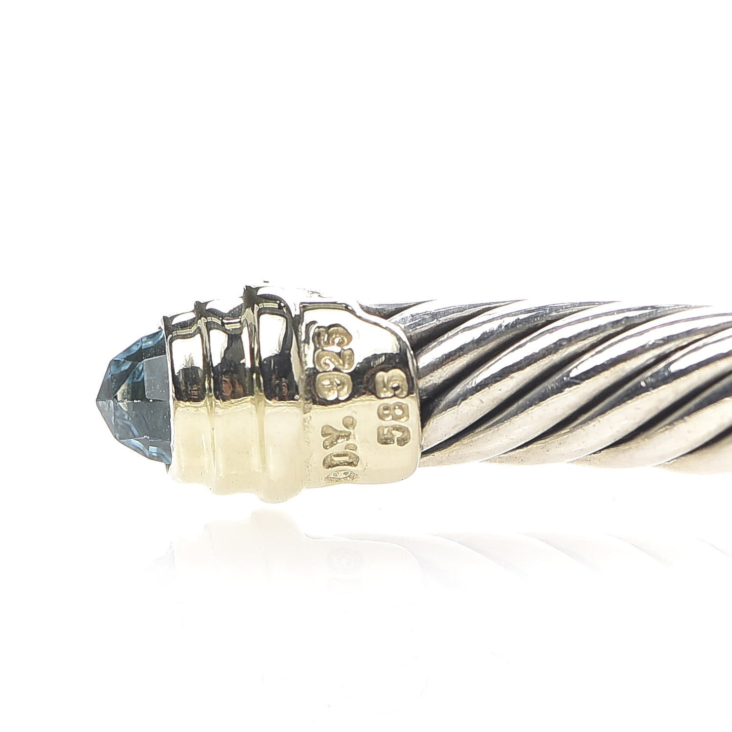 Sterling Silver 14K Yellow Gold Blue Topaz 5mm Cable Classics Petite Color Bracelet