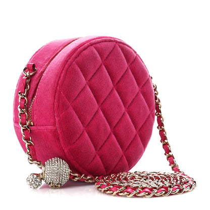 Chanel Velvet Round Quilted Pearl Crush Clutch With Chain 3 of 11
