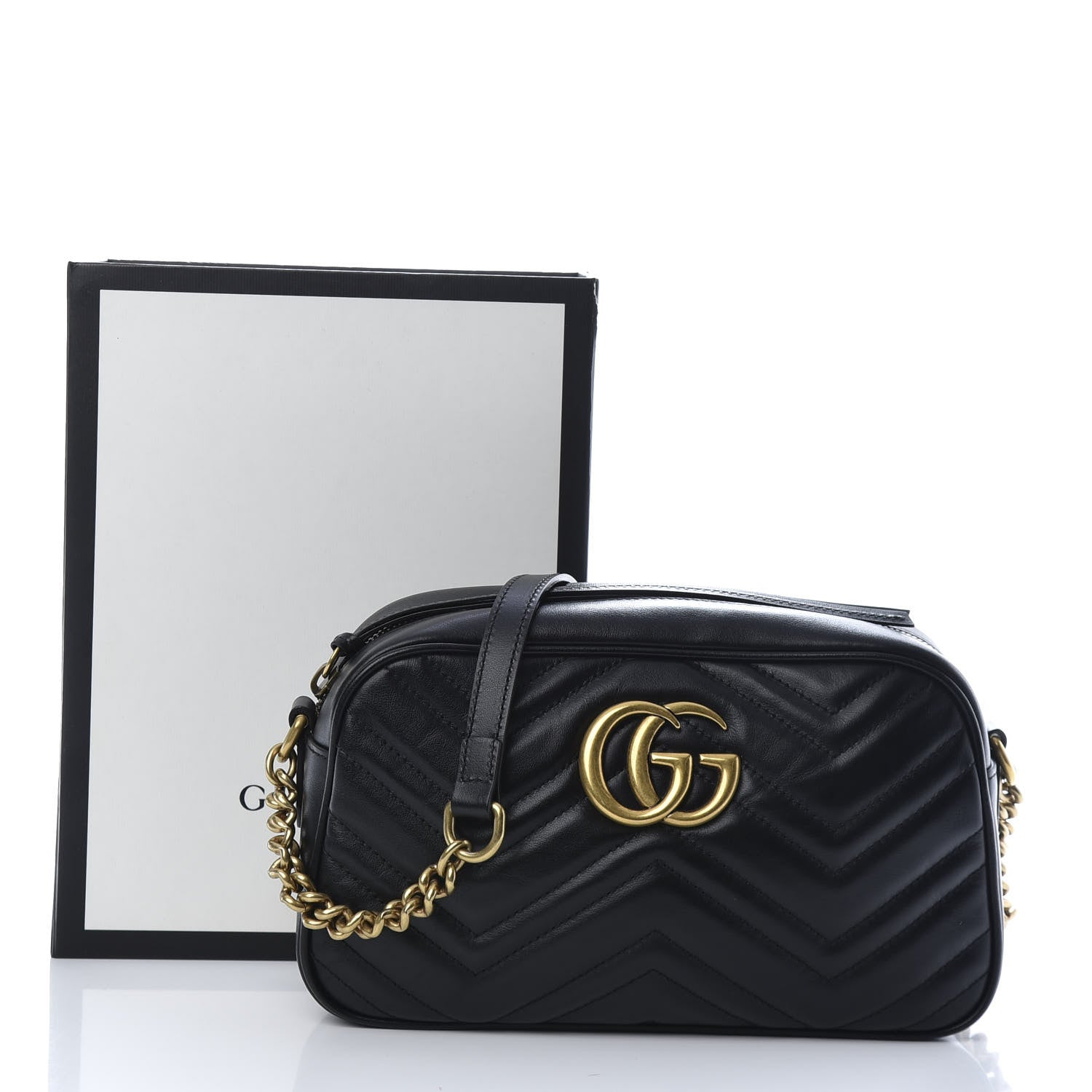 Gucci Calfskin Matelasse Small GG Marmont Chain Shoulder Bag Black 10 of 10