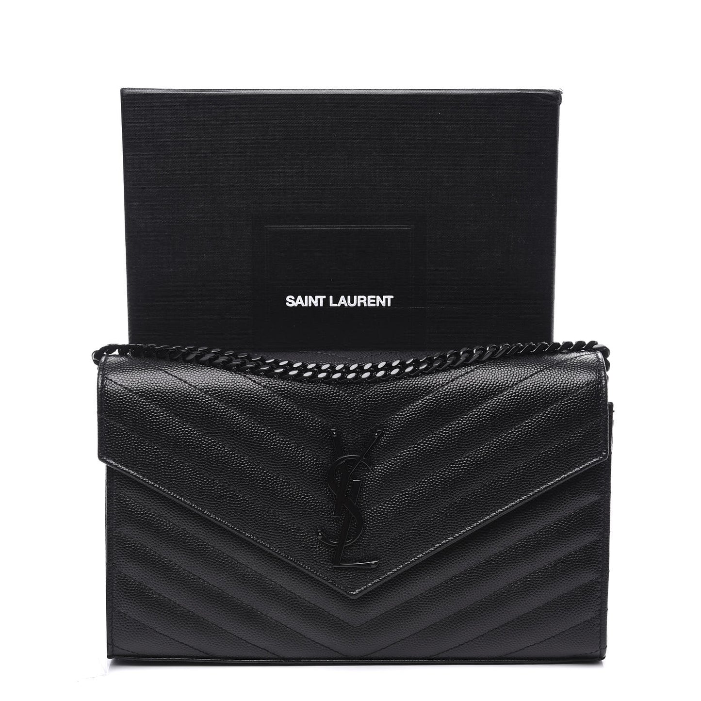 Grain De Poudre Matelasse Chevron Monogram Chain Wallet Black