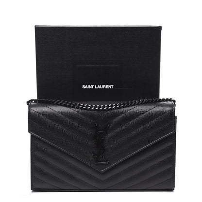 Saint Laurent Grain De Poudre Matelasse Chevron Monogram Chain Wallet Black 9 of 9
