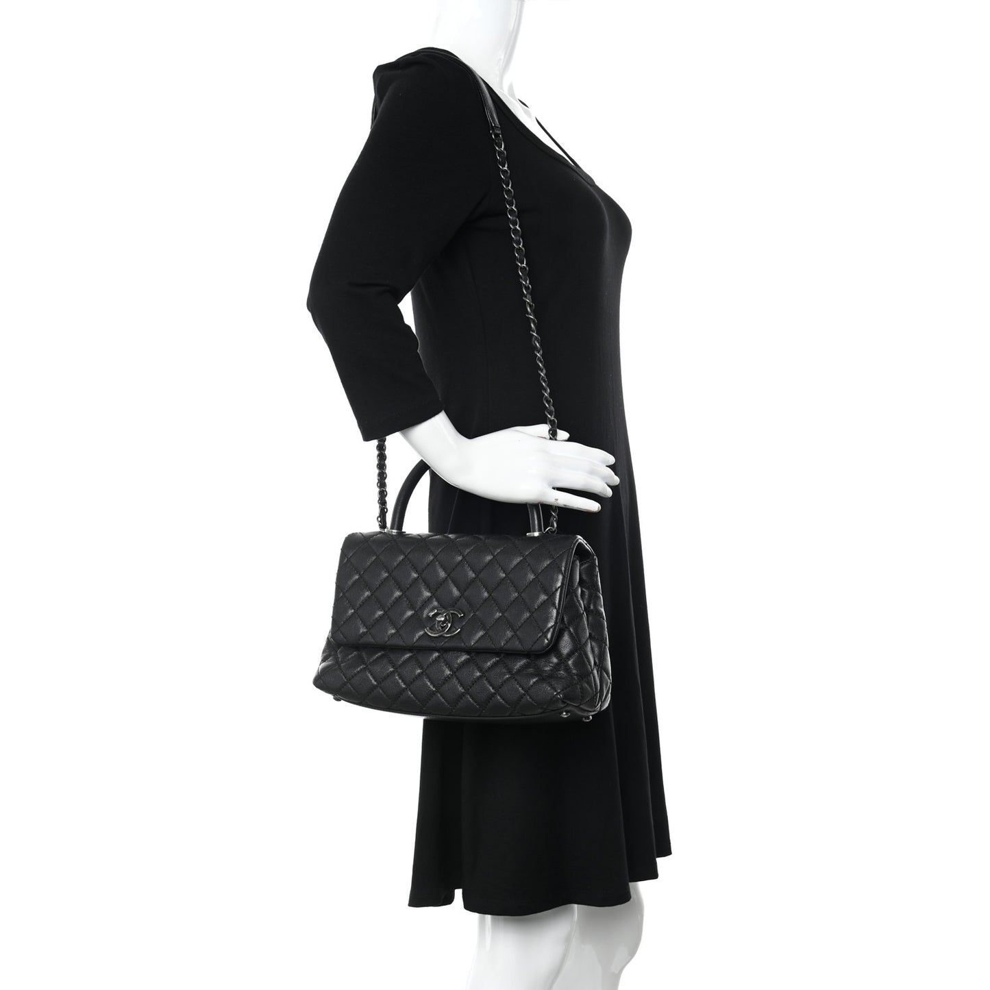 Caviar Quilted Small Coco Handle Flap Black