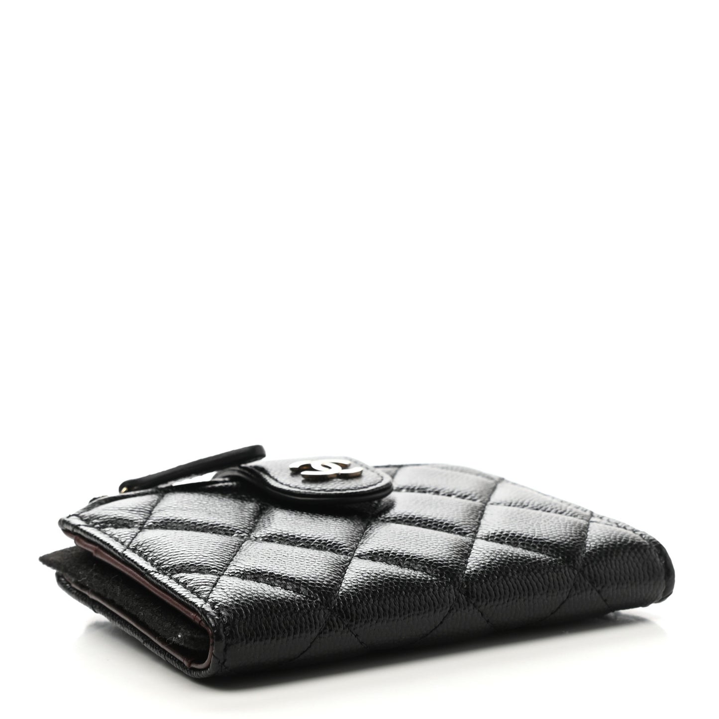 Caviar Quilted Compact Zipped Pocket Wallet Black