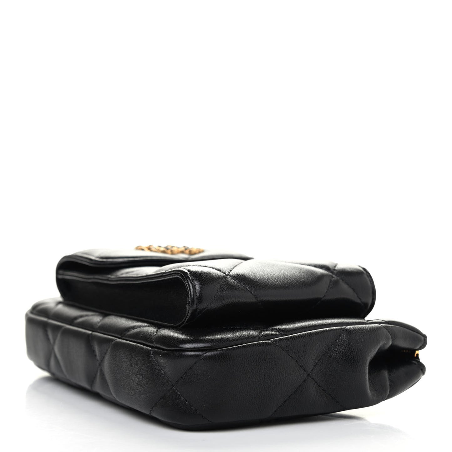 Lambskin Quilted Chanel 19 Pouch With Handle Black