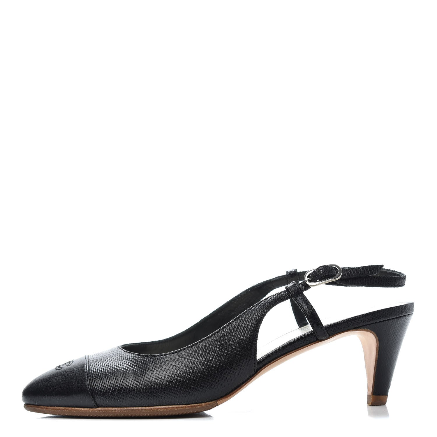 Chanel Calfskin Embossed Cap Toe CC Slingback Pumps 37.5 Black 1 of 11