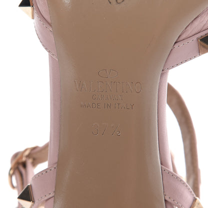 Valentino Garavani Pebbled Calfskin Rockstud Ankle Strap Low Heel Pumps 37.5 Poudre 9 of 12