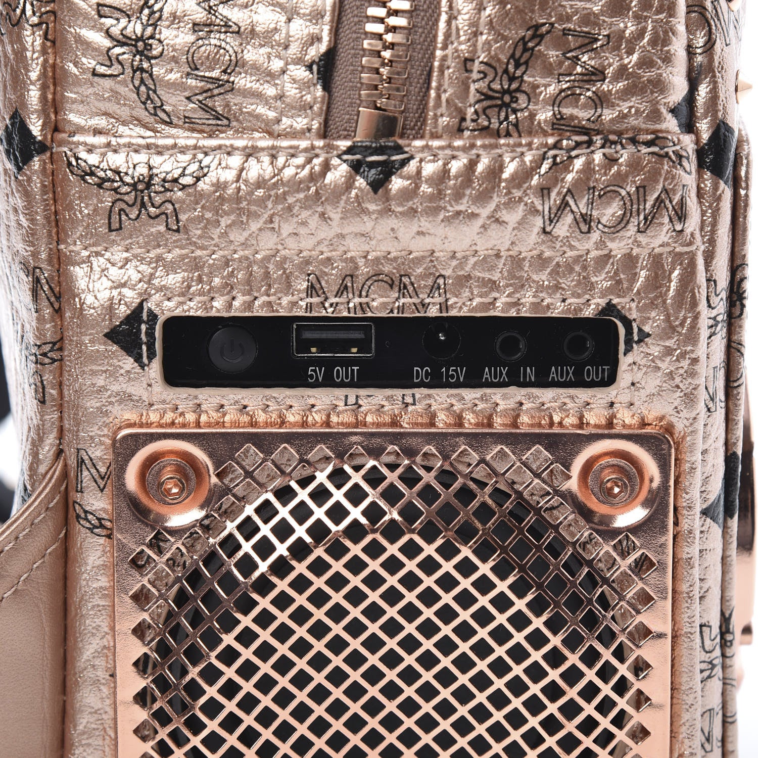 MCM Metallic X Wizpak Visetos Studded Sound System Speaker Backpack Champagne Gold 8 of 12