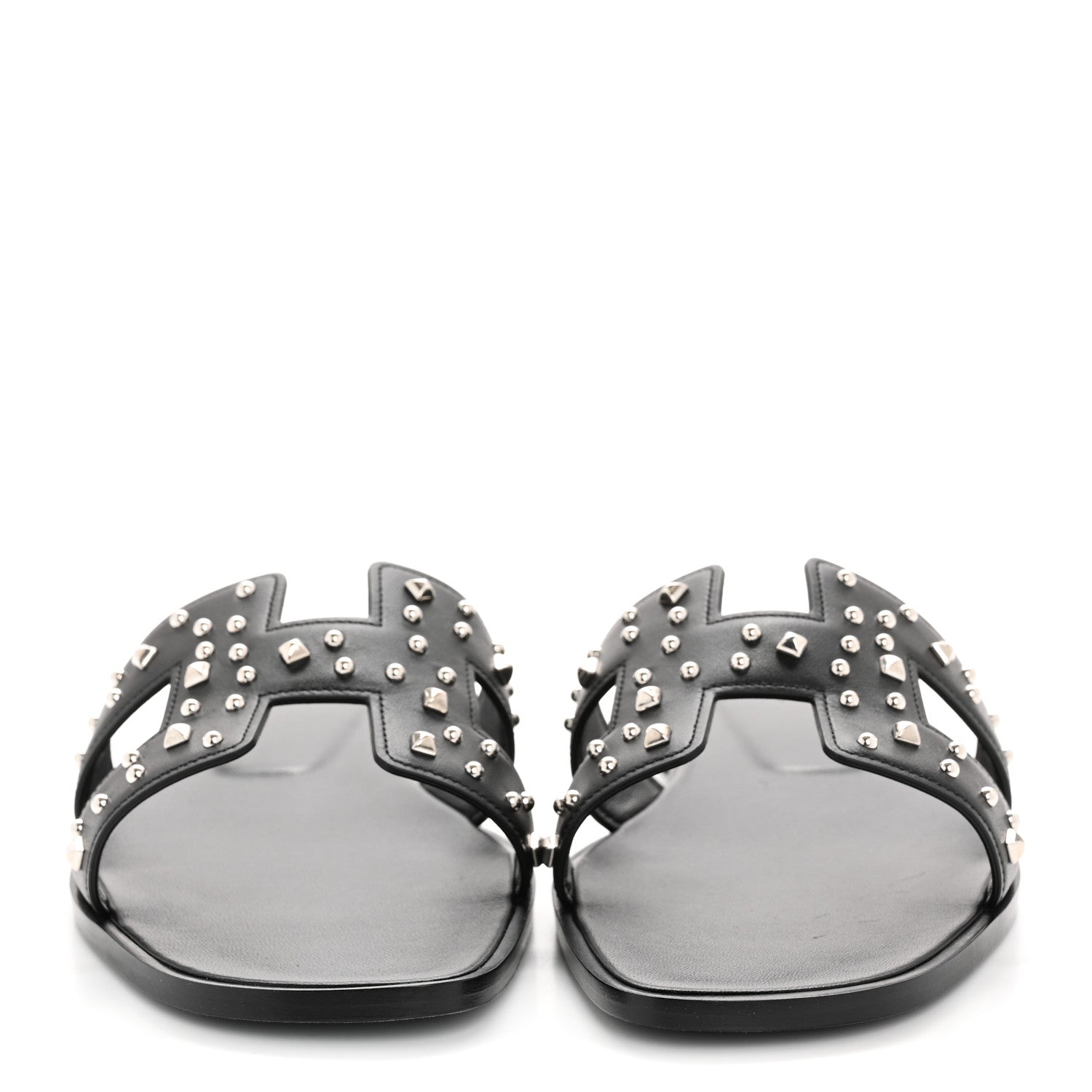 Hermes Calfskin Studded Oran Sandals 40 Black 3 of 11