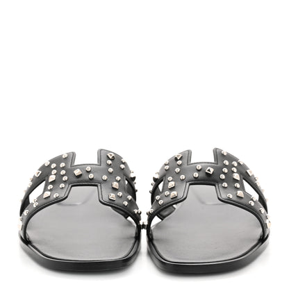 Hermes Calfskin Studded Oran Sandals 40 Black 3 of 11