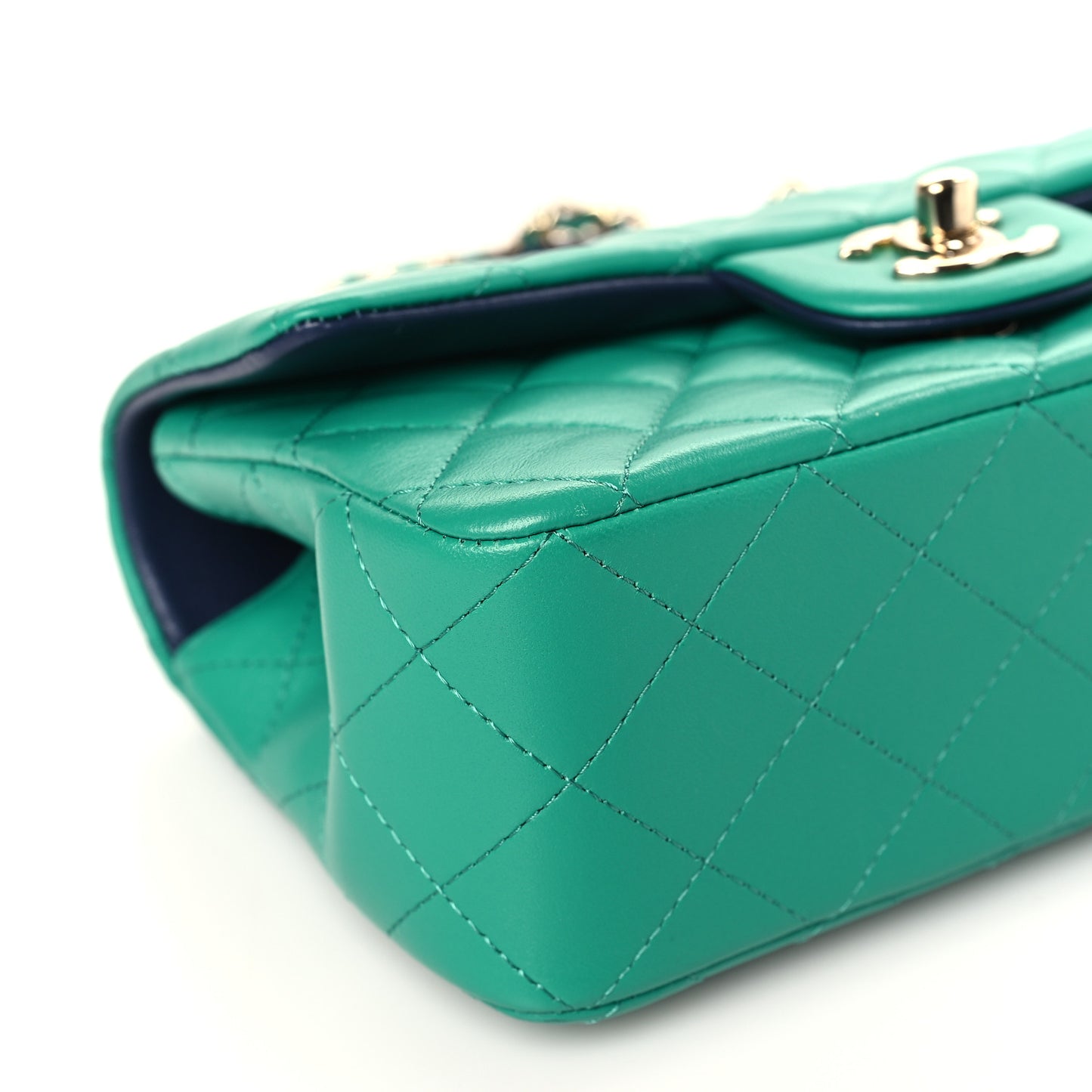Lambskin Quilted Bi-Color Mini Top Handle Rectangular Flap Green Dark Blue