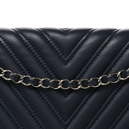 Chanel Lambskin Chevron Quilted Double Stitch Jumbo Single Flap Navy 8 of 10