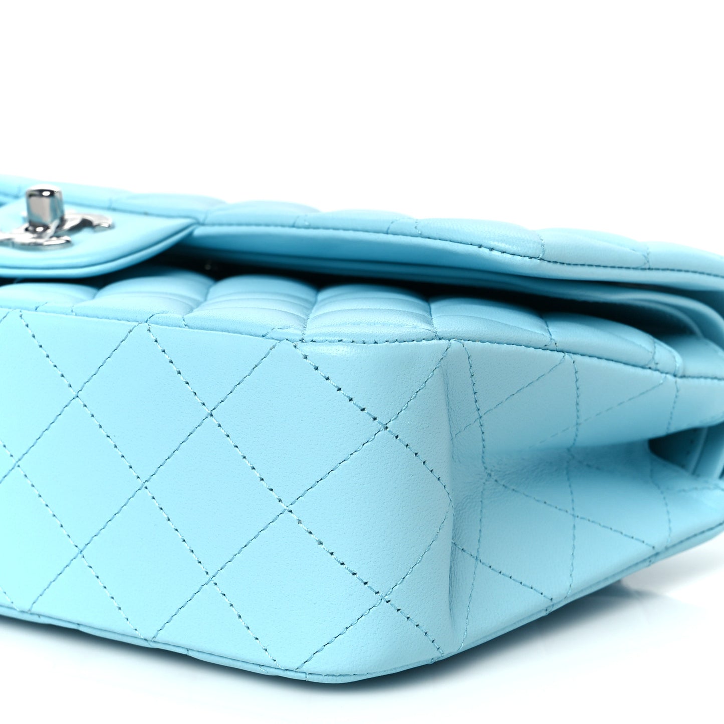 Lambskin Quilted Medium Double Flap Light Blue