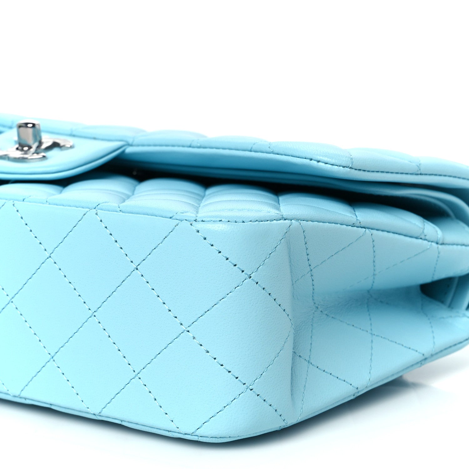 Chanel Lambskin Quilted Medium Double Flap Light Blue 11 of 12