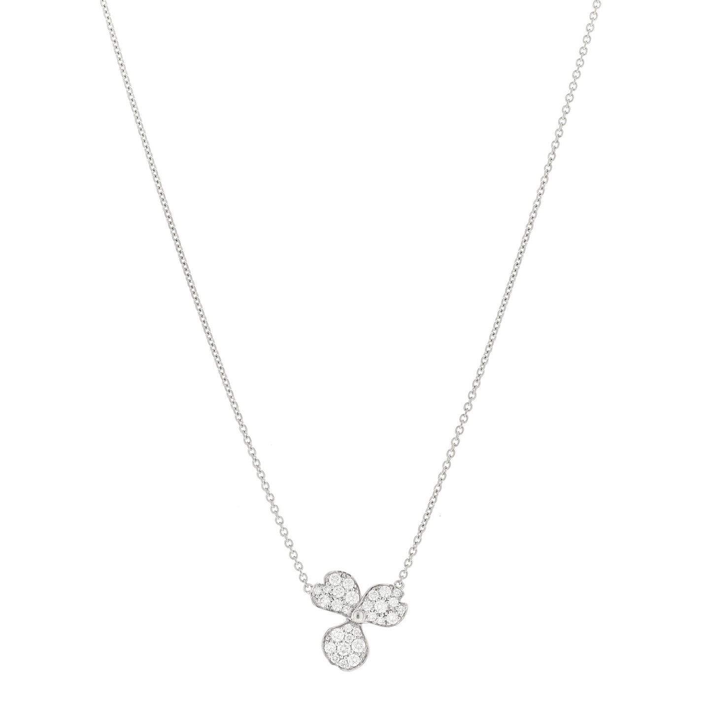 Platinum Diamond Paper Flowers Pave Pendant Necklace