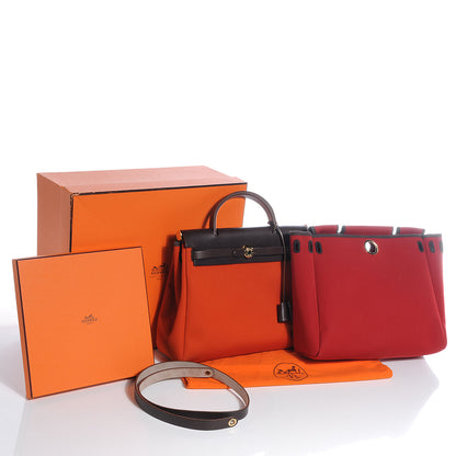 Hermes Toile Herbag PM 30 Orange and Red 5 of 10