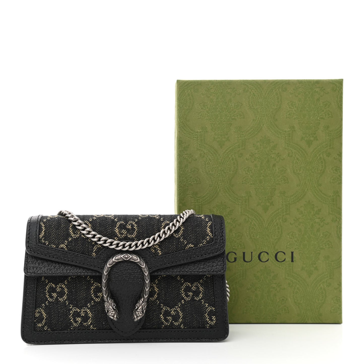 Jacquard Black Denim GG Monogram Super Mini Dionysus Shoulder Bag Black Ivory