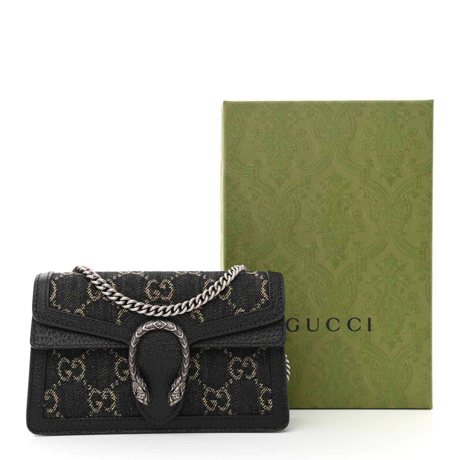 Gucci Jacquard Black Denim GG Monogram Super Mini Dionysus Shoulder Bag Black Ivory 10 of 10