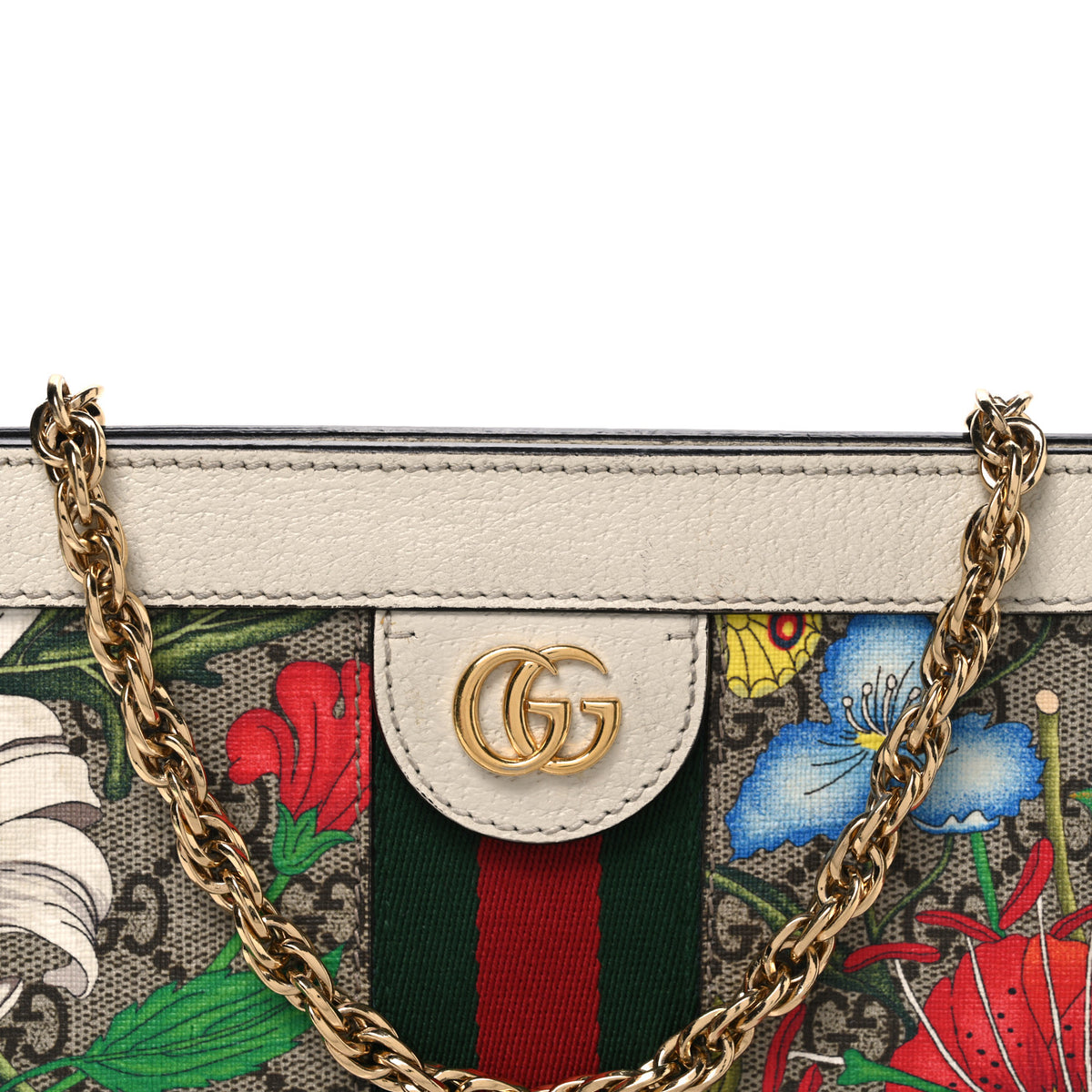 GG Supreme Monogram Flora Web Small Ophidia Chain Shoulder Bag White