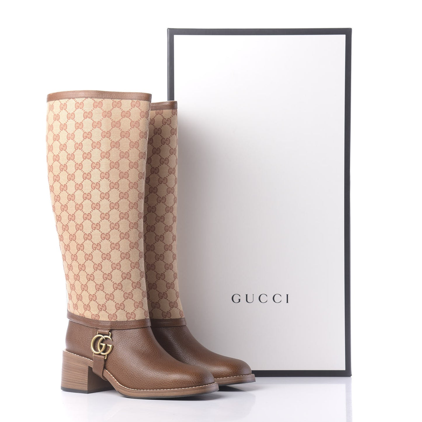 GG Monogram Calfskin Lola Tall Boots 41 Beige Ruggine Cuir