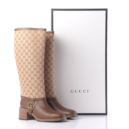 Gucci GG Monogram Calfskin Lola Tall Boots 41 Beige Ruggine Cuir 11 of 11
