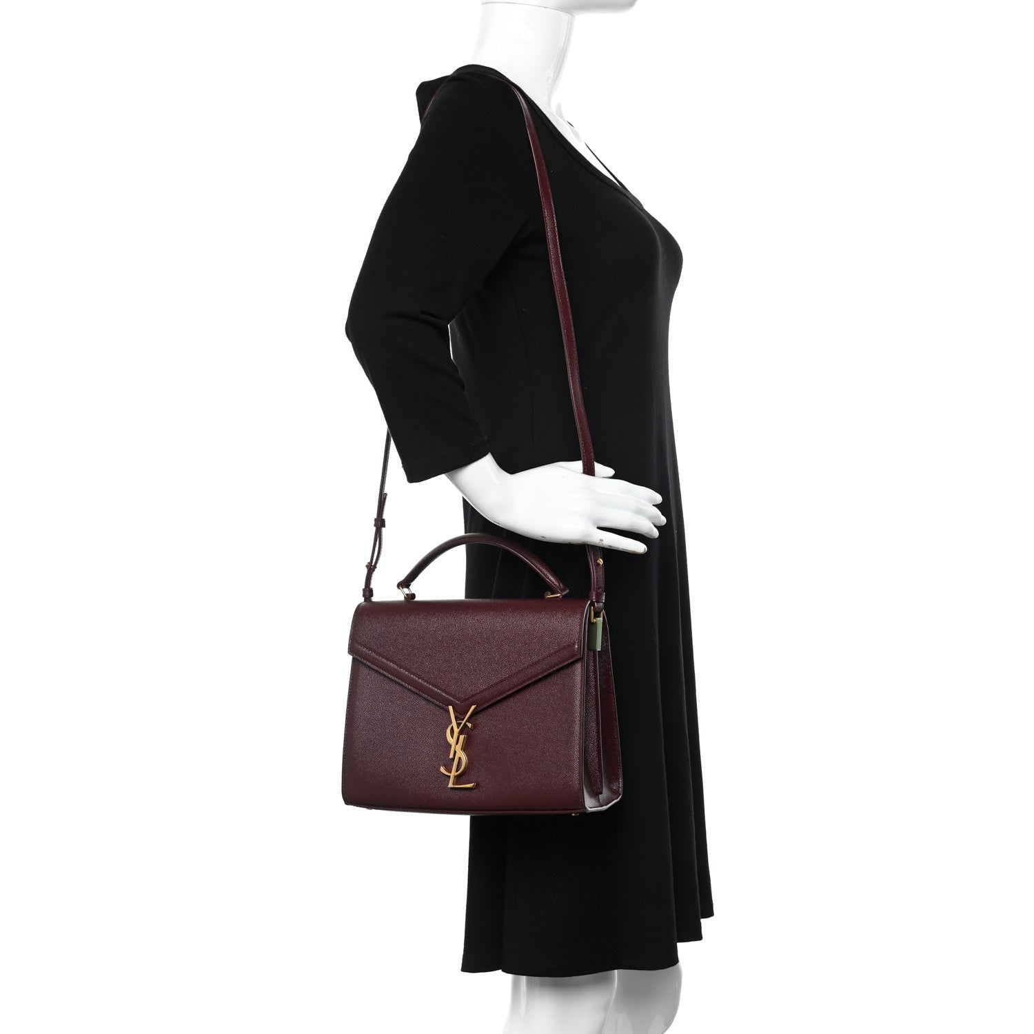 Saint Laurent Grain de Poudre Medium Classic Monogram Cassandra Top Handle Rouge Legion 2 of 14