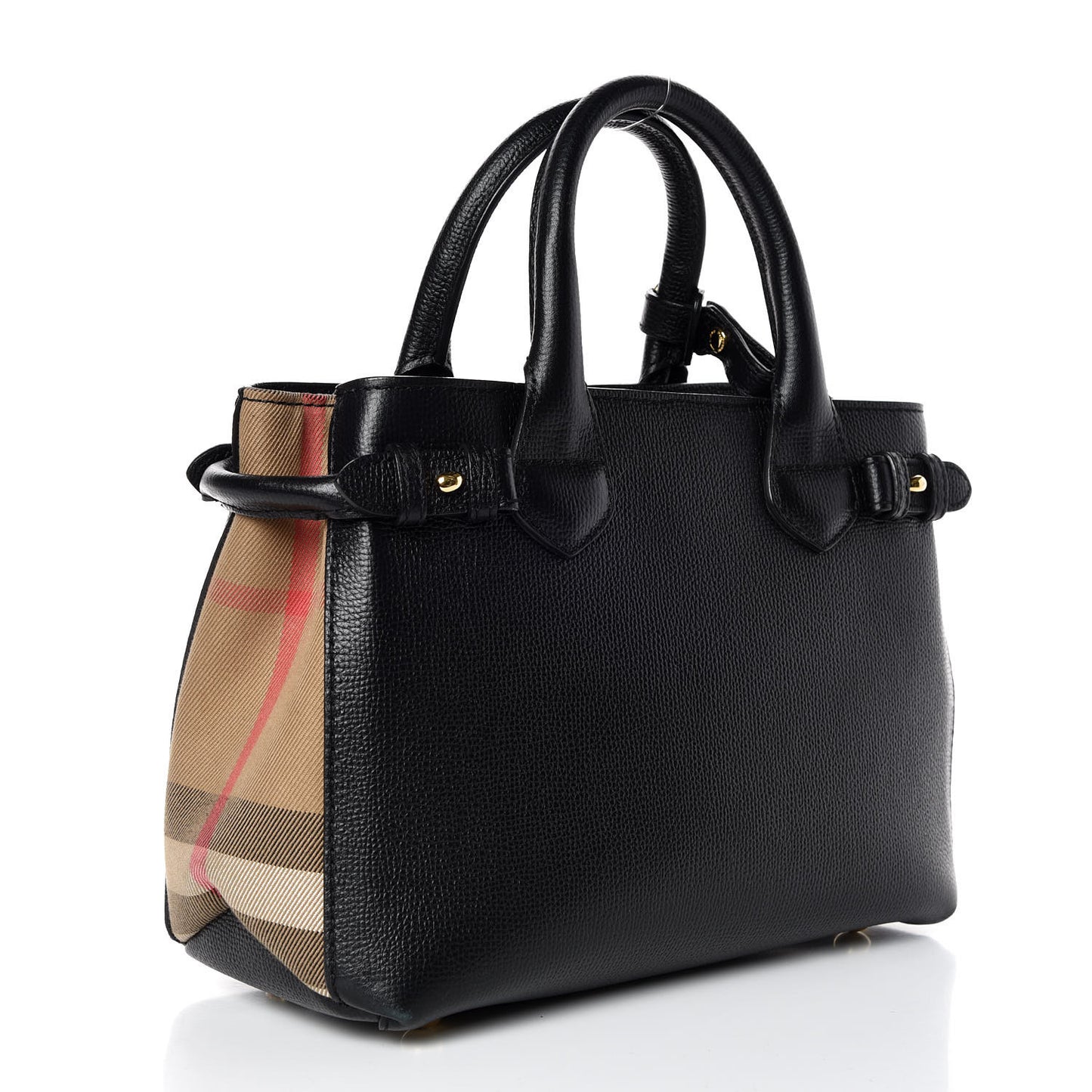 Grainy Calfskin House Check Small Banner Tote Black