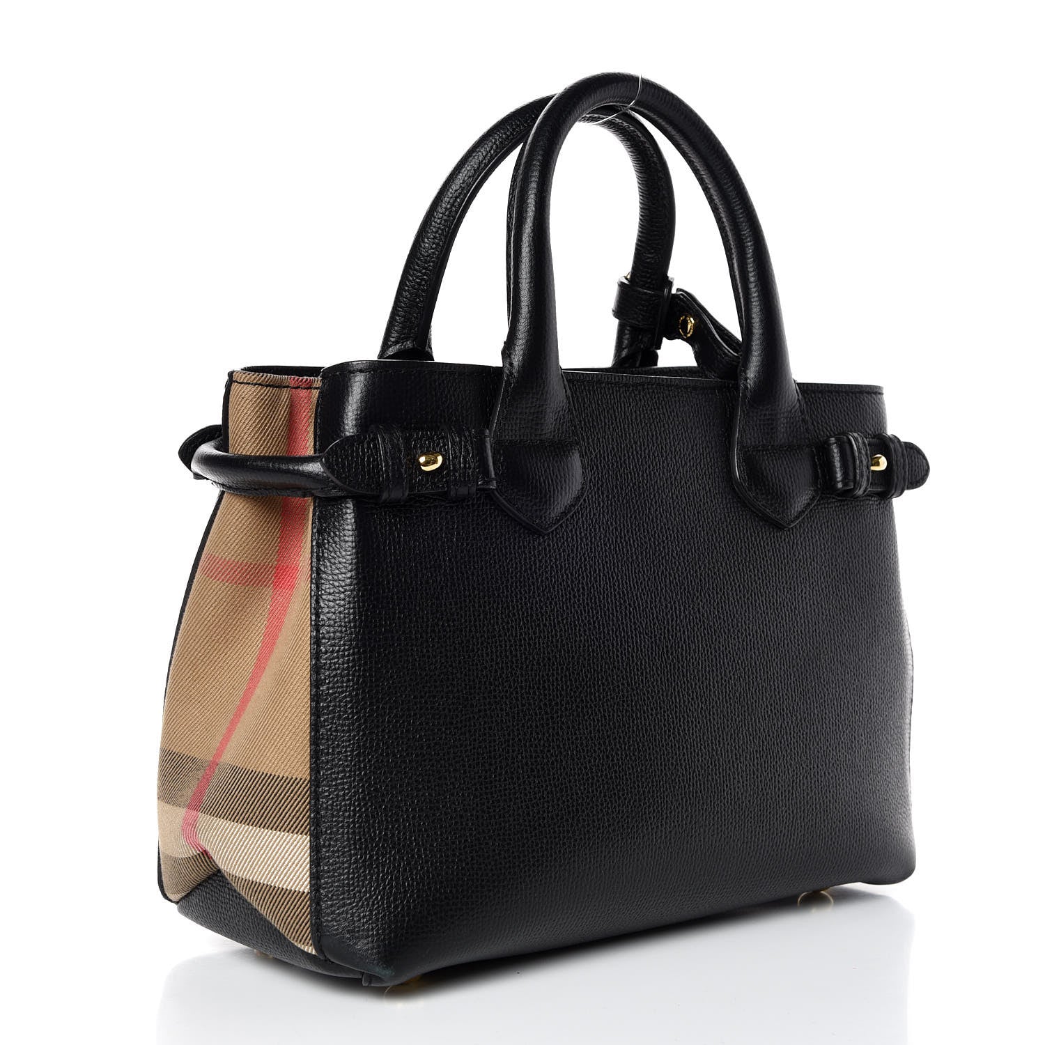 Burberry Grainy Calfskin House Check Small Banner Tote Black 3 of 9