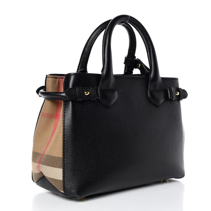 Burberry Grainy Calfskin House Check Small Banner Tote Black 3 of 9