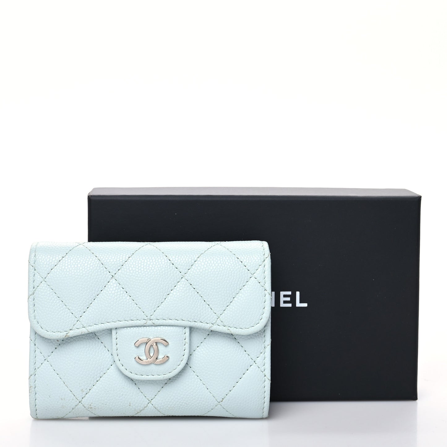 Caviar Quilted Flap Card Holder Wallet Light Blue
