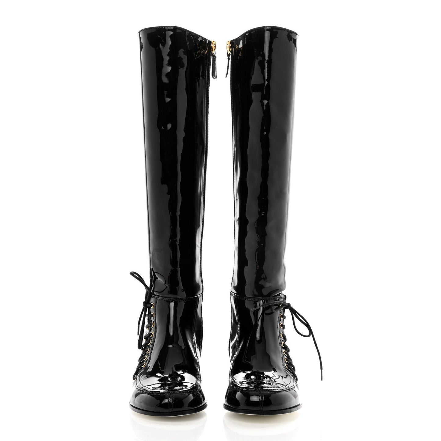 Patent Lace Up High Boots 35 Black