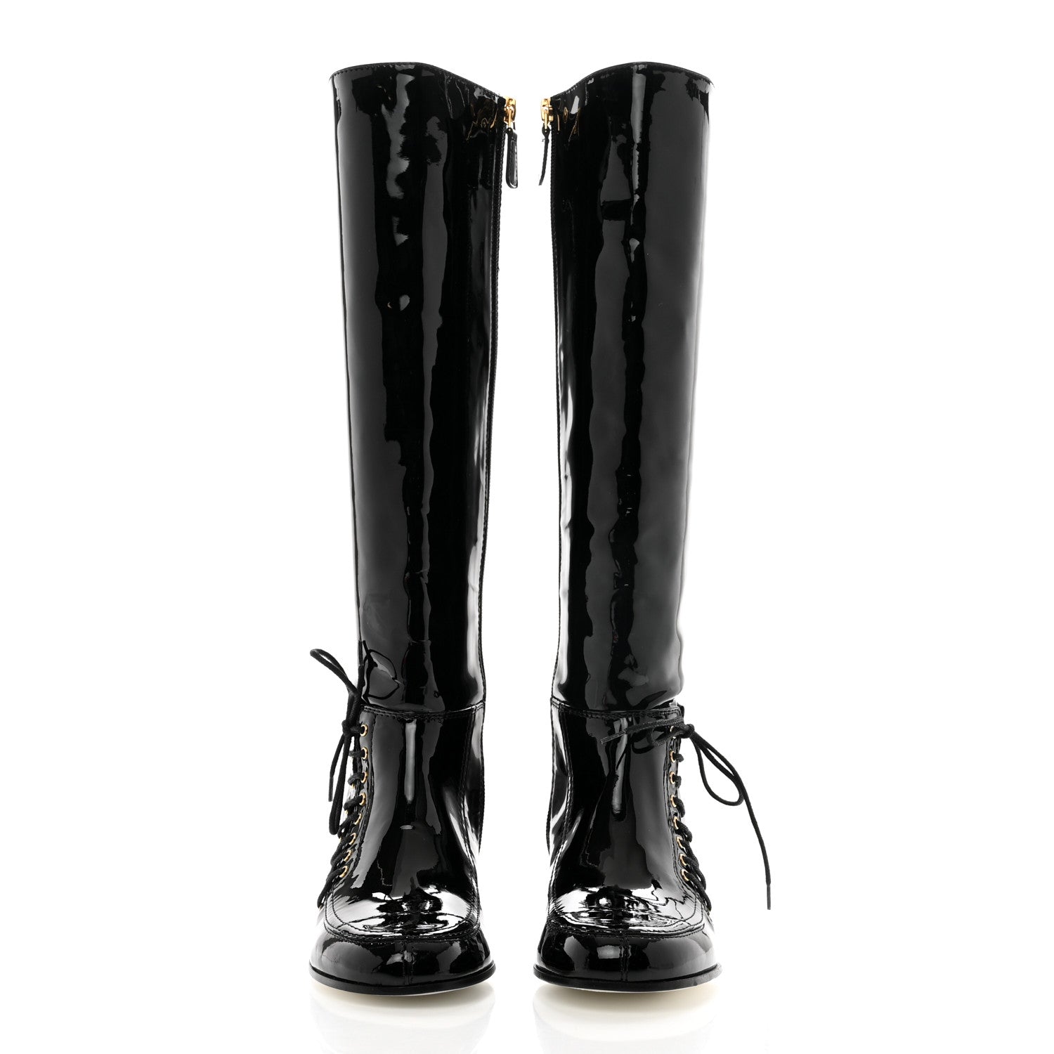 Chanel Patent Lace Up High Boots 35 Black 2 of 8