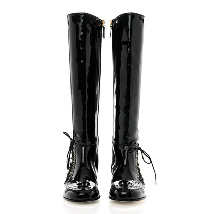Chanel Patent Lace Up High Boots 35 Black 2 of 8