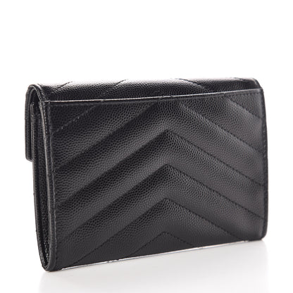 Saint Laurent Grain De Poudre Matelasse Chevron Small Monogram Envelope Wallet Black 3 of 10