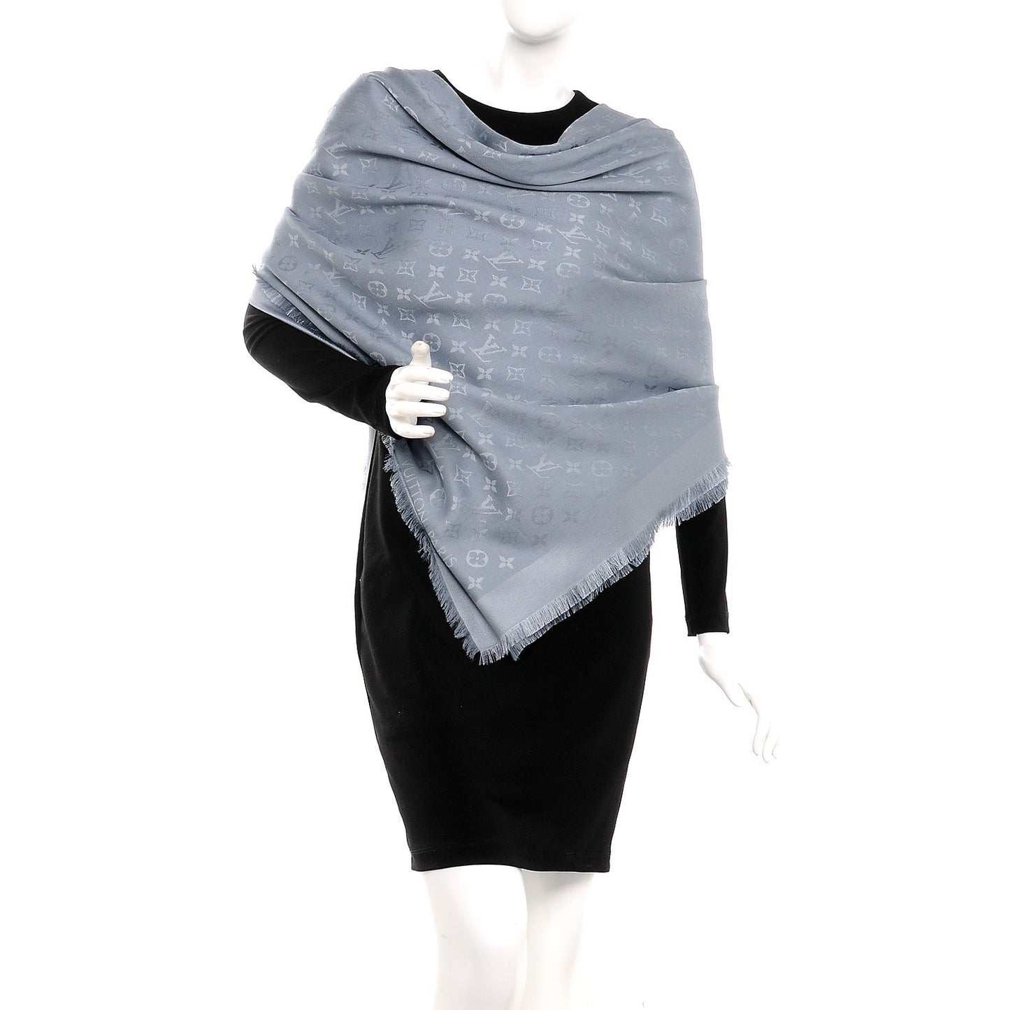 Silk Wool Monogram Shawl Charcoal Grey