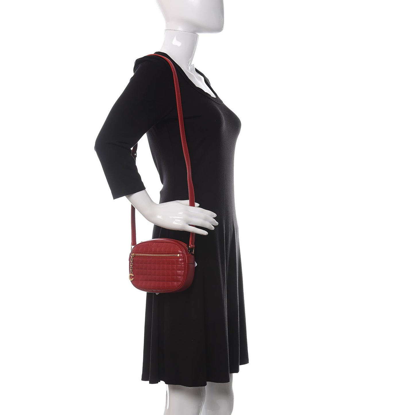 Calfskin Quilted Small C Charm Bag Red