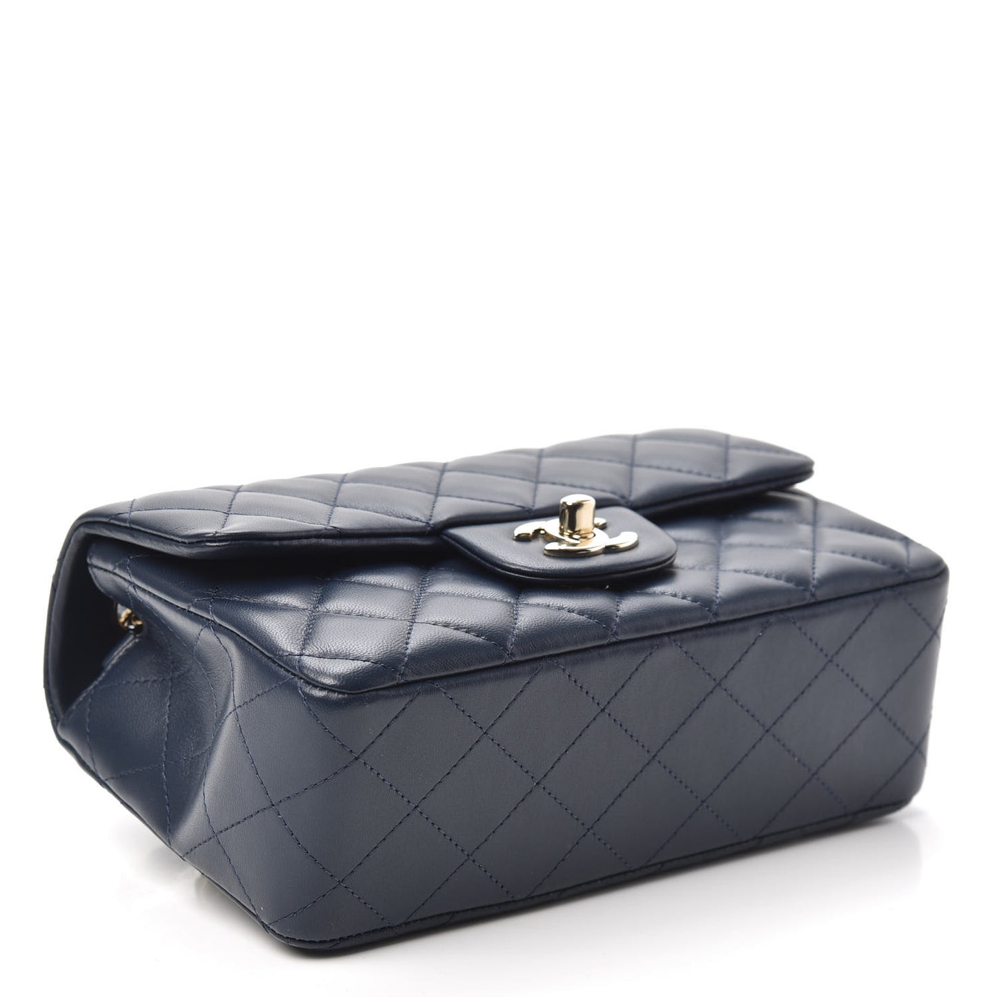 Lambskin Quilted Mini Rectangular Flap Dark Blue